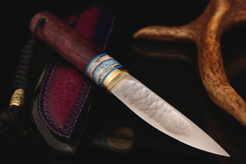 Северный нож малый "БЫHЫЧЧА" клинок Elmax, рукоять зуб мамонта, фиолетовая карельская береза.